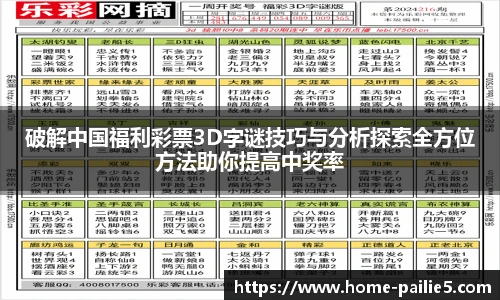 破解中国福利彩票3D字谜技巧与分析探索全方位方法助你提高中奖率